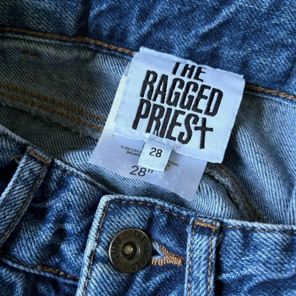 The Ragged Priest  Straight Leg Jeans Frayed Front Slit V Cut Ankle 28 Dark Blue - Picture 6 of 7